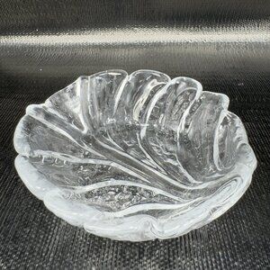 Orrefors Sweden EDEN Clear Glass Crystal‎ Dish Bowl Leaf Shaped W Sticker VTG